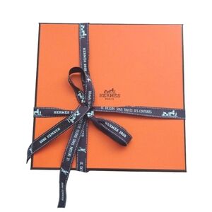 HERMES New Authentic Orange Square Scarf Gift Box with Brown Ribbon